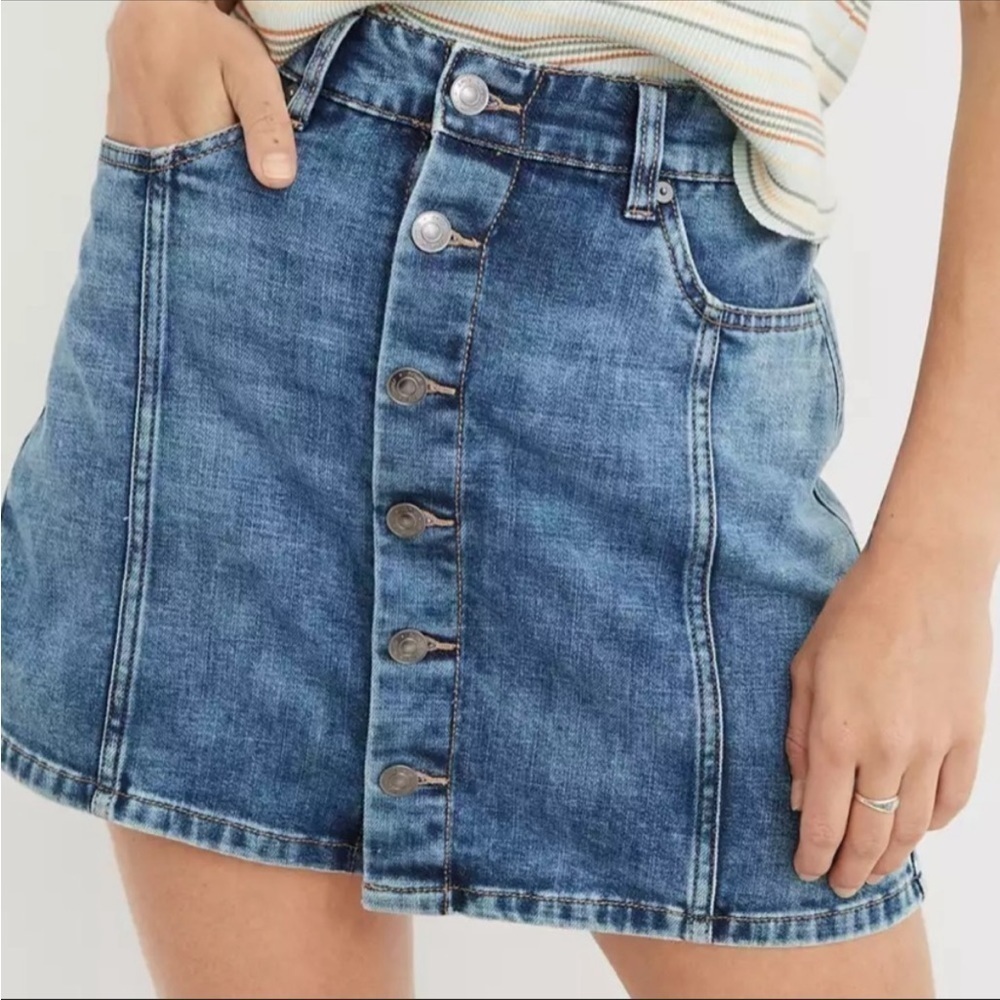 Aerie Button Down Jean Mini Skirt